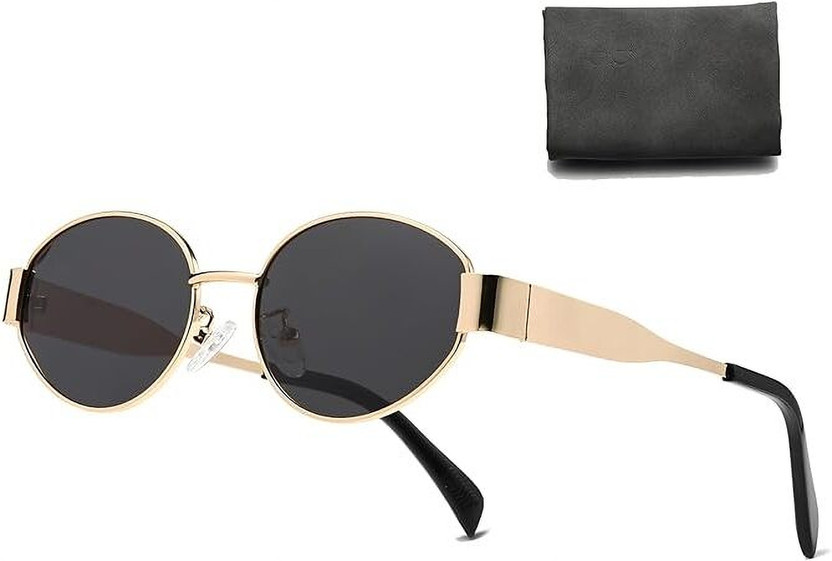 YOUTH CLUB Oval Sunglasses(For Men & Women, Black)