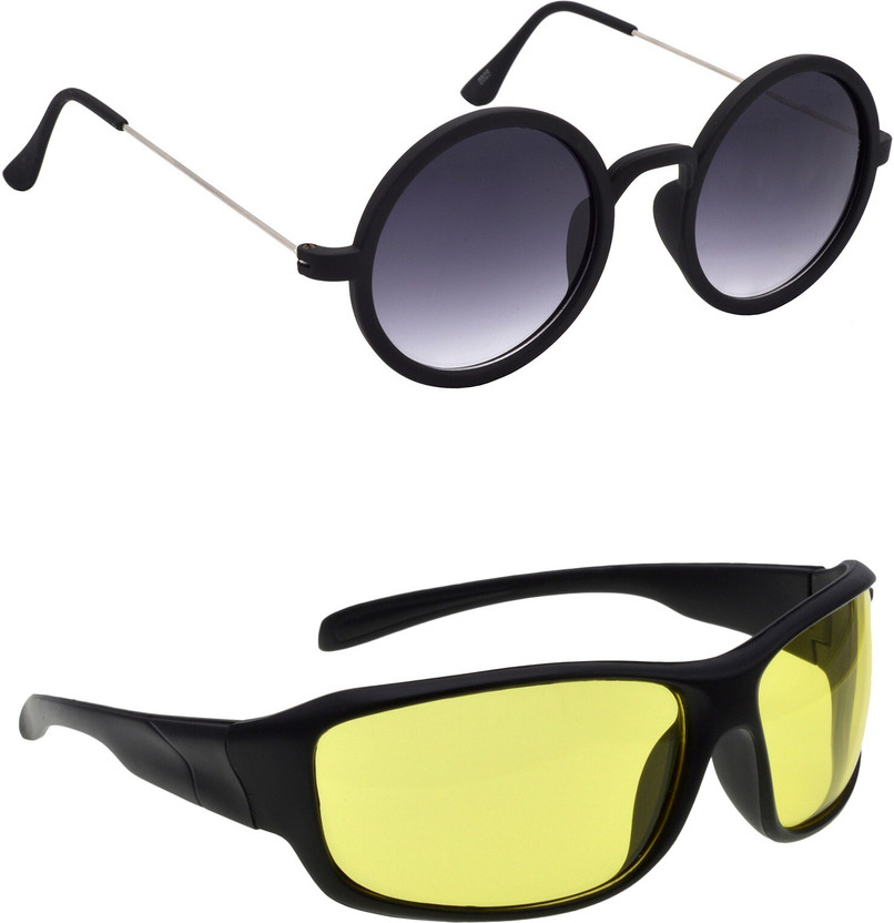 Hrinkar Round Sunglasses(For Men & Women, Grey, Yellow)