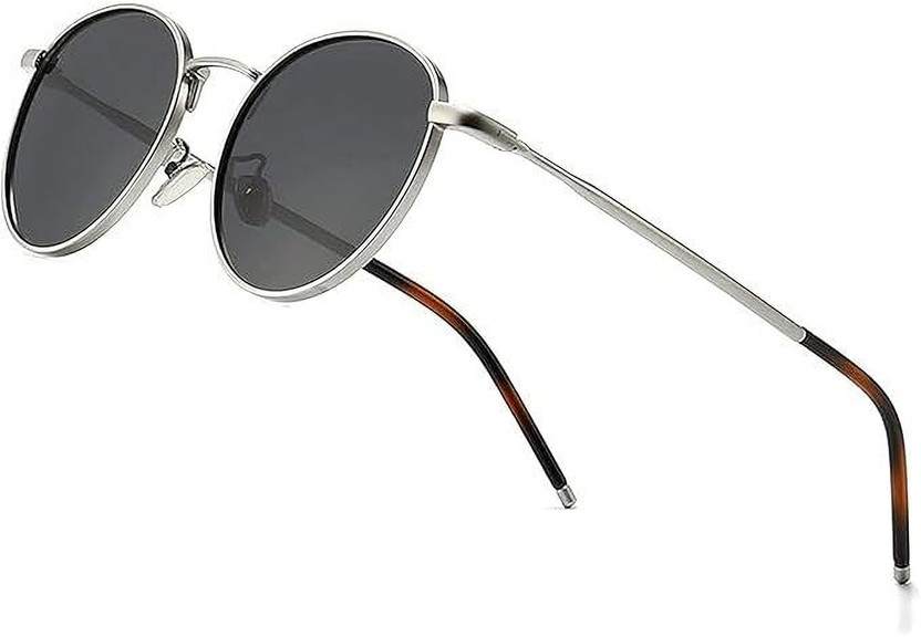 Dannilo Round, Oval Sunglasses(For Men & Women, Black)