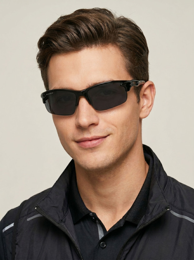NuVew Sports, Wrap-around Sunglasses(For Men & Women, Black)