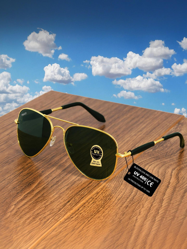 PIRASO Aviator Sunglasses(For Men & Women, Golden, Black)