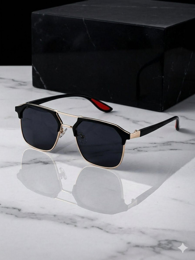 Vizor Rectangular Sunglasses(For Men, Black)