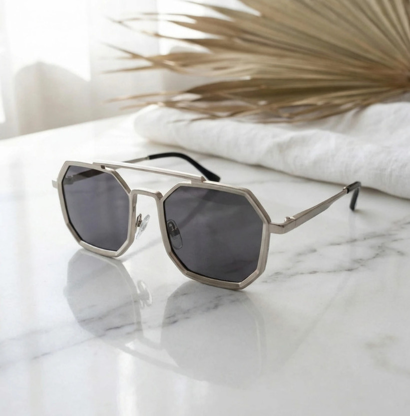 Vizor Rectangular, Retro Square Sunglasses(For Men, Black)