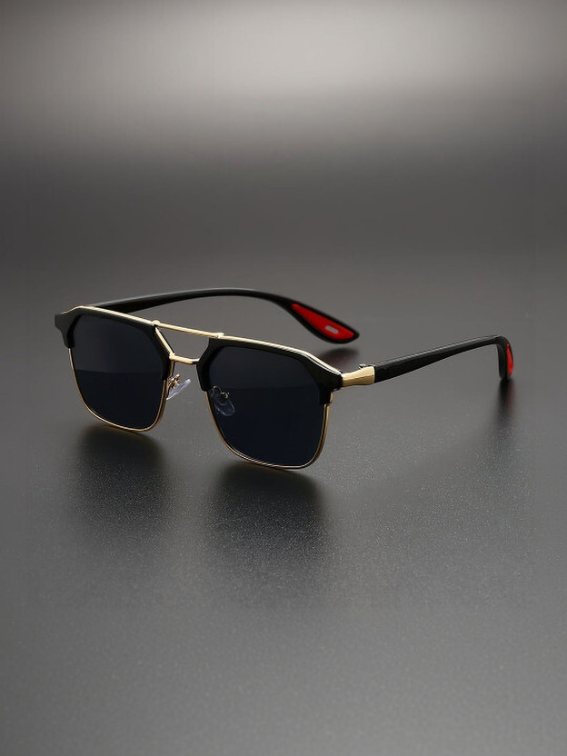 Vizor Rectangular, Retro Square Sunglasses(For Men, Black)
