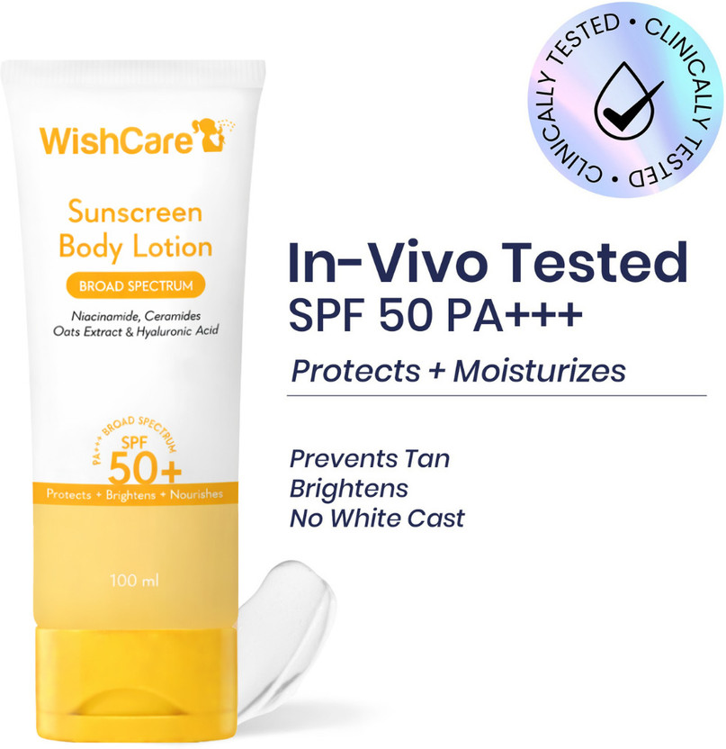 Vivo WishCare Sunscreen - SPF 50 PA++++ Sunscreen Body Lotion|In-Vivo Tested|For Women & Men|No White Cast(100 ml) - Flipkart Deal