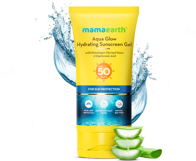 Mamaearth Sunscreen - SPF 50 PA++++ Aqua Glow Hydrating Sunscreen Gel with Himalayan Thermal Water & Hyaluronic Acid(50 g)