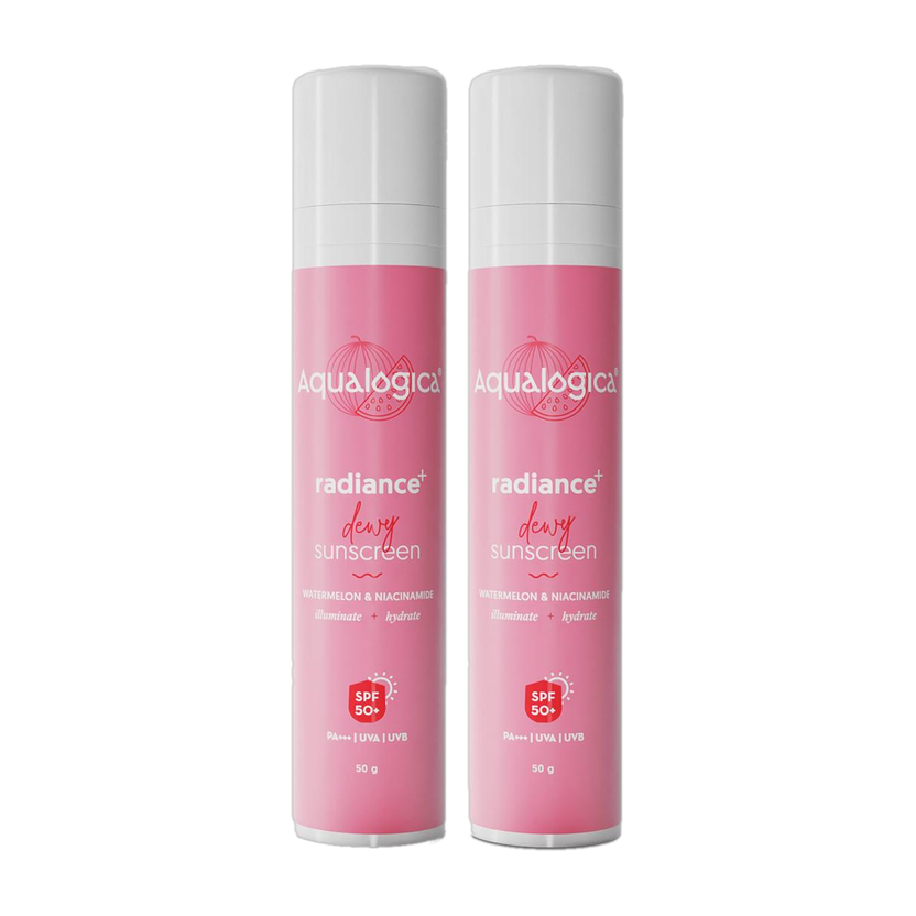 Aqualogica Sunscreen - SPF 50 PA+++ Ray of Radiance Duo (2 Pck Dewy Sunscreen SPF 50 with Watermelon & Niacinamide)(100 g)