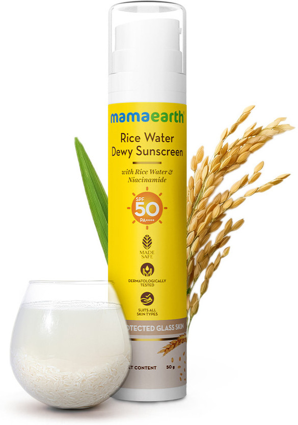 Mamaearth Sunscreen - SPF 50 PA++++ Rice Water Dewy Sunscreen with Rice Water & Niacinamide | For Glass Skin Glow(50 g)