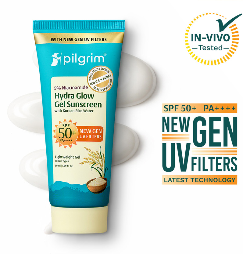 Pilgrim Sunscreen - SPF 50+ PA++++ 5% Niacinamide Hydra Glow Gel Sunscreen, In-Vivo Tested | Non Sticky Lightweight(50 ml)