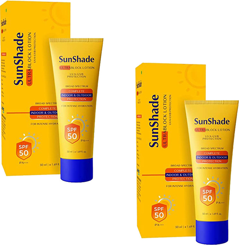 SunShade Sunscreen - SPF 50 PA+++ ultra block lotion pack of 2(50 ml)