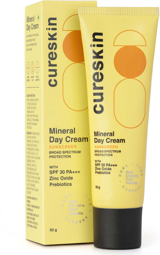 cureskin Sunscreen - SPF 30 PA+++ Broad Spectrum Mineral Day Cream Sun (UVA/UVB) Protection with Zinc Oxide(50 g)