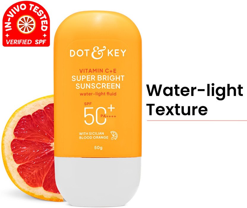 Dot & Key Sunscreen - SPF 50 PA++++ Vitamin C + E Super Bright Sunscreen, In-Vivo Tested for All Skin(50 g)