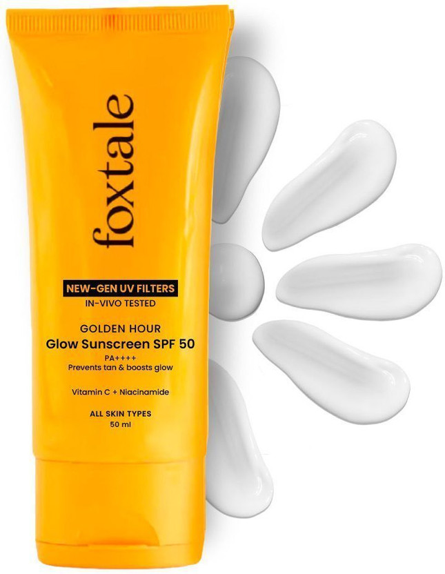 Foxtale Sunscreen - SPF 50 PA+++ Glow Sunscreen with Vitamin C & Niacinamide SPF 50 PA++++ In-Vivo Tested(50 ml)