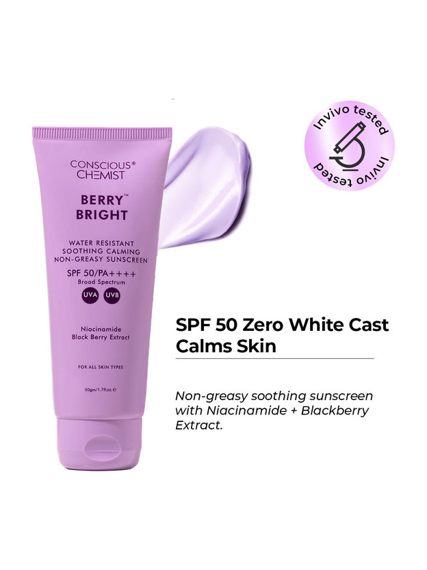 Conscious Chemist Sunscreen - SPF 50 PA++++ Niacinamide Sunscreen SPF 50 PA++++ | Blueberry, Water-Resistant, No White Cast(50 g)