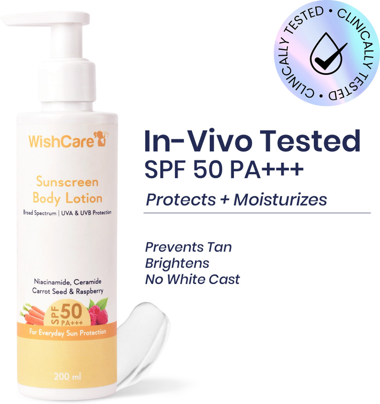 WishCare Sunscreen Body Lotion for Summer with SPF50 for Women & Men - No White Cast(200 ml)