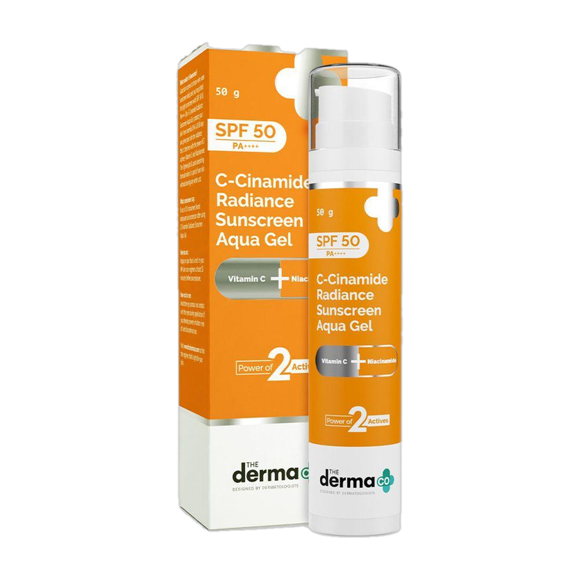 The Derma Co Sunscreen - SPF 50 PA++++ C-Cinamide Sunscreen Aqua Gel, with Vitamin C & Niacinamide, No White Cast(50 g)