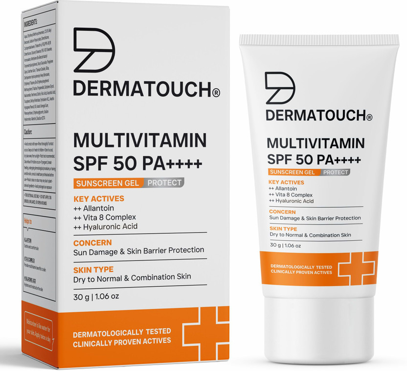 Dermatouch Sunscreen - SPF 50 PA+++ Multivitamin Gel | UVA-UVB Protection | Zero White Cast(30 g)