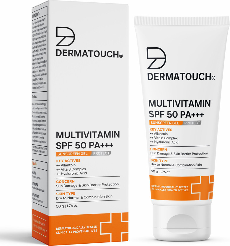 Dermatouch Sunscreen - SPF 50 PA+++ Multivitamin Gel | UVA-UVB Protection | Zero White Cast(50 g)
