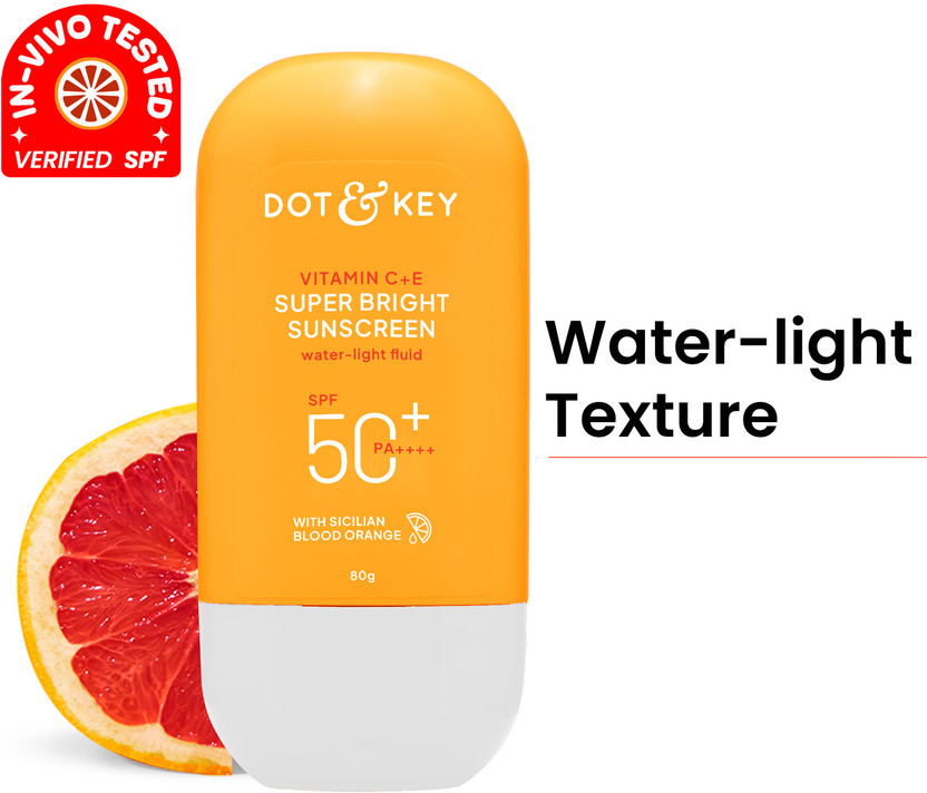 Dot & Key Sunscreen - SPF 50 PA++++ Vitamin C + E Super Bright Sunscreen, In-Vivo Tested for All Skin(80 g)