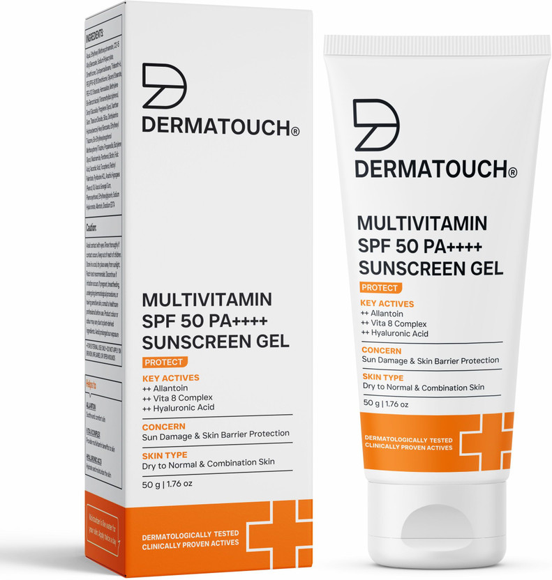 Dermatouch Sunscreen - SPF 50 PA++++ Multivitamin Gel | UVA-UVB Protection | Zero White Cast(50 g)