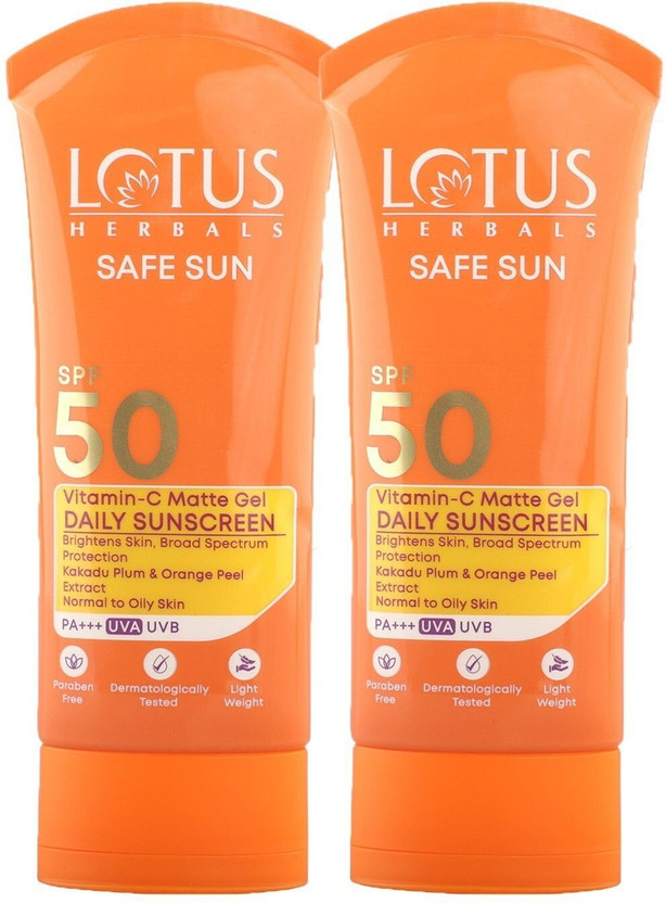 LOTUS HERBALS Sunscreen - SPF 50 PA+++ Safe Sun Vitamin-C MatteGEL Daily Sunscreen ( Pack of 2 ) ( 75 gm * 2 pc )(150 g)