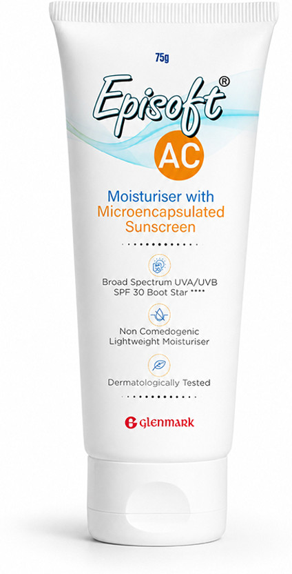Episoft Sunscreen - SPF 30++++ PA++++ AC SPF 30 PA++++ Lightweight Moisturiser for All Skin Types, Fragrance Free(75 g)