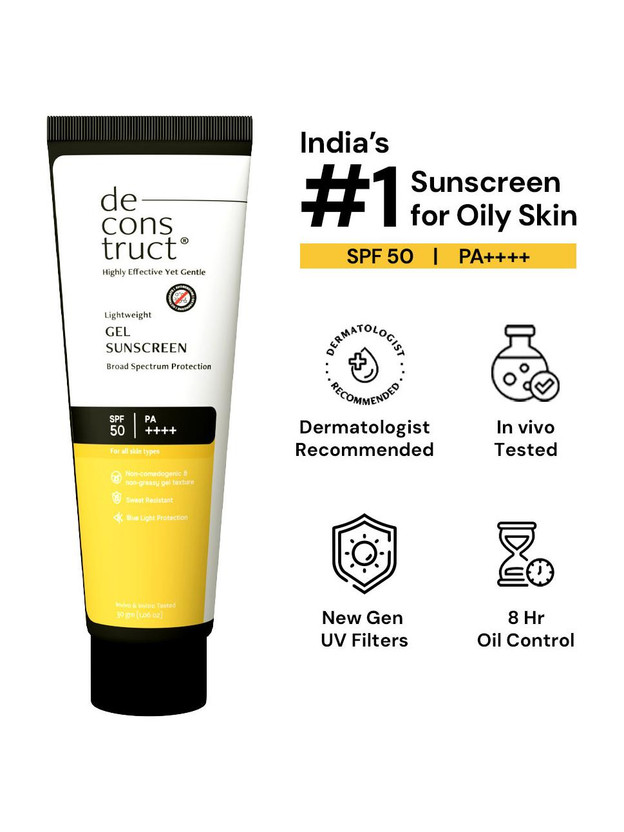 Deconstruct Sunscreen - SPF 50 PA++++ Lightweight Gel Sunscreen for Oily Skin | Travel Pack | For Men & Women(30 g)
