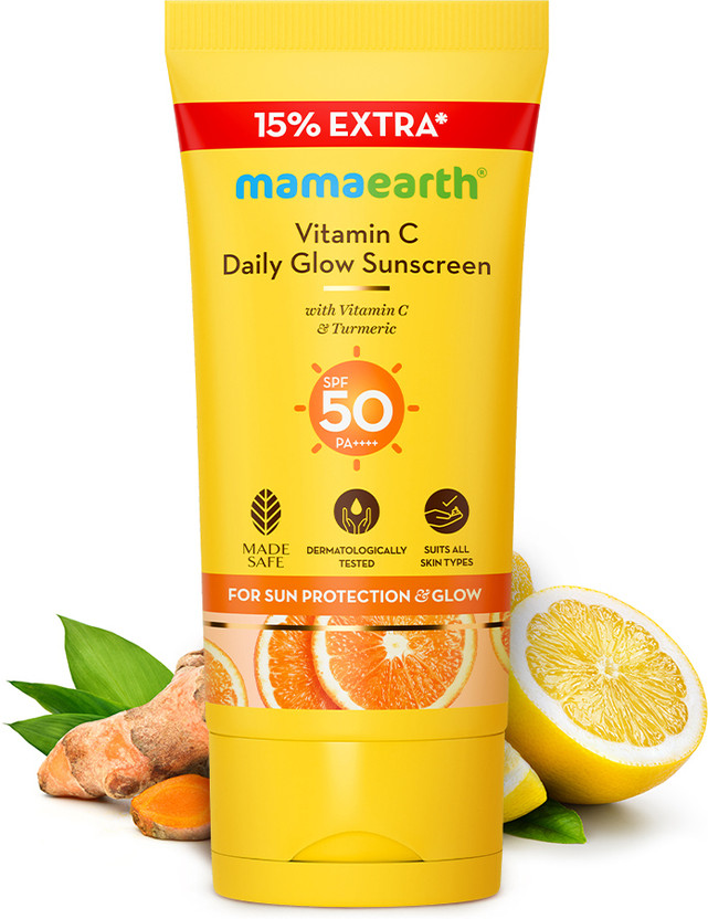 Mamaearth Sunscreen - SPF 50 PA++++ Daily Glow Sunscreen Vitamin C & Turmeric For Sun & Tan Protection All Skin Type(34 g)