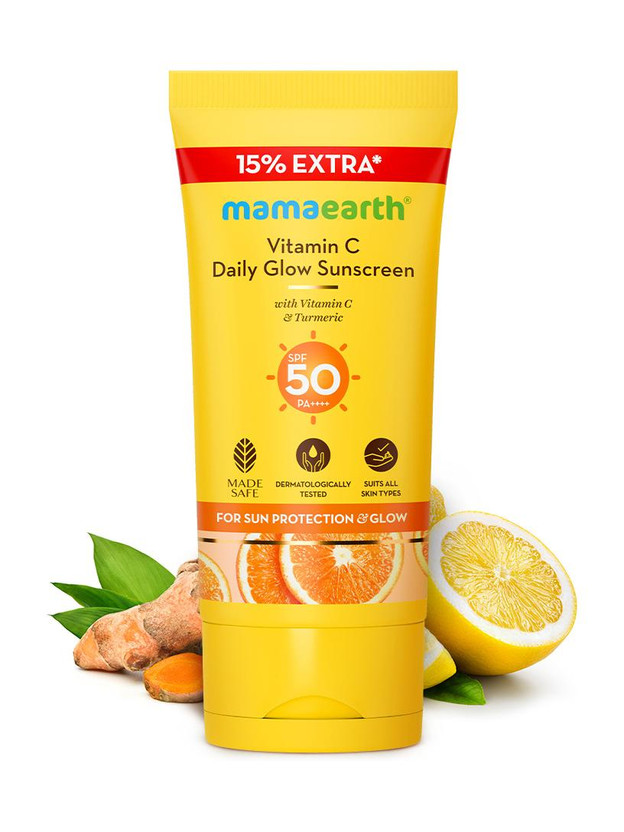 Mamaearth Sunscreen - SPF 50 PA++++ Daily Glow Sunscreen Vitamin C & Turmeric For Sun & Tan Protection All Skin Type(34.5 g)
