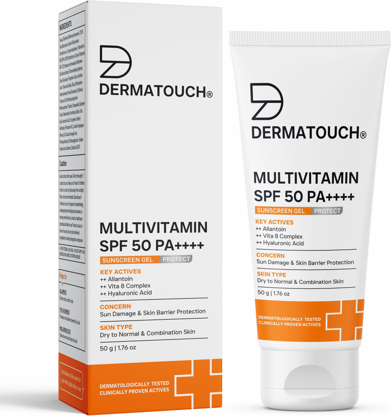 Dermatouch Sunscreen - SPF 50 PA+++ Multivitamin Gel | UVA-UVB Protection | Zero White Cast(50 g)