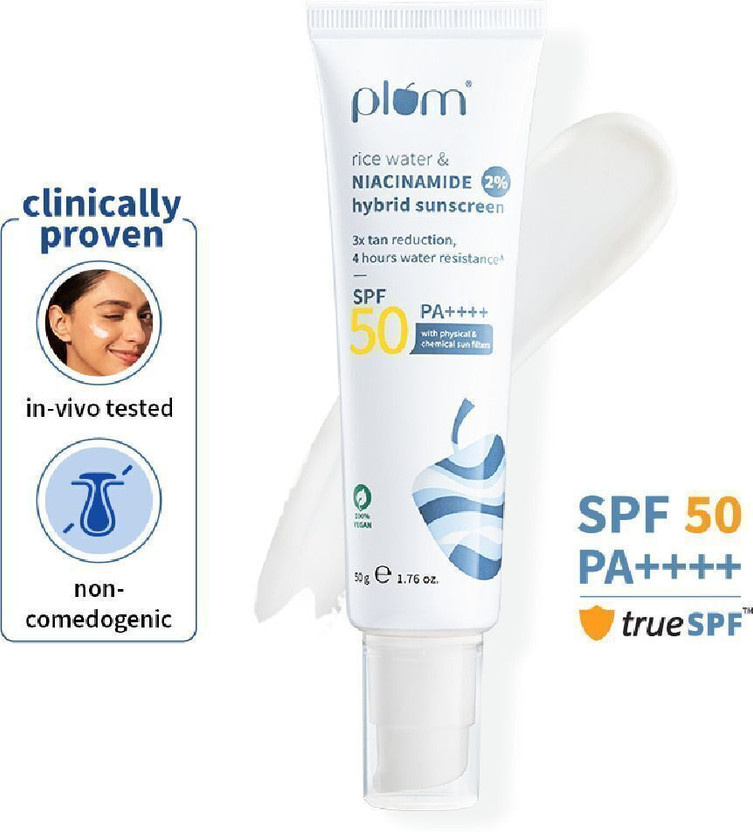 Plum Sunscreen - SPF 50 PA++++ 2% Niacinamide & Rice Water Sunscreen | Brightens, No White Cast | Dermat-Tested(50 g)