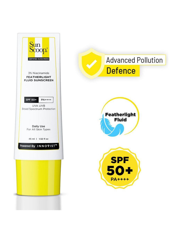 SunScoop Sunscreen - SPF 50 PA++++ 3% Niacinamide Fluid Sunscreen SPF 50+ PA++++ Lightweight In-Vivo Tested(45 g)