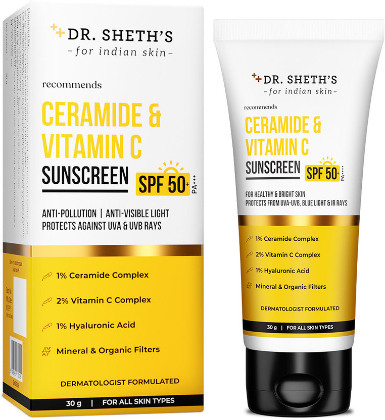 Dr. Sheth’s Sunscreen - SPF 50 PA++++ Ceramide & Vitamin C | SPF 50+ Pa++++| All Skin Types(30 g)
