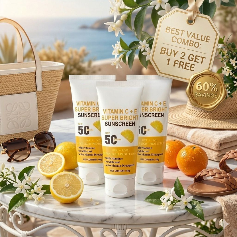 Veecos Sunscreen PA++++ SPF50 Vitamin C Sunscreen Combo(60 g)