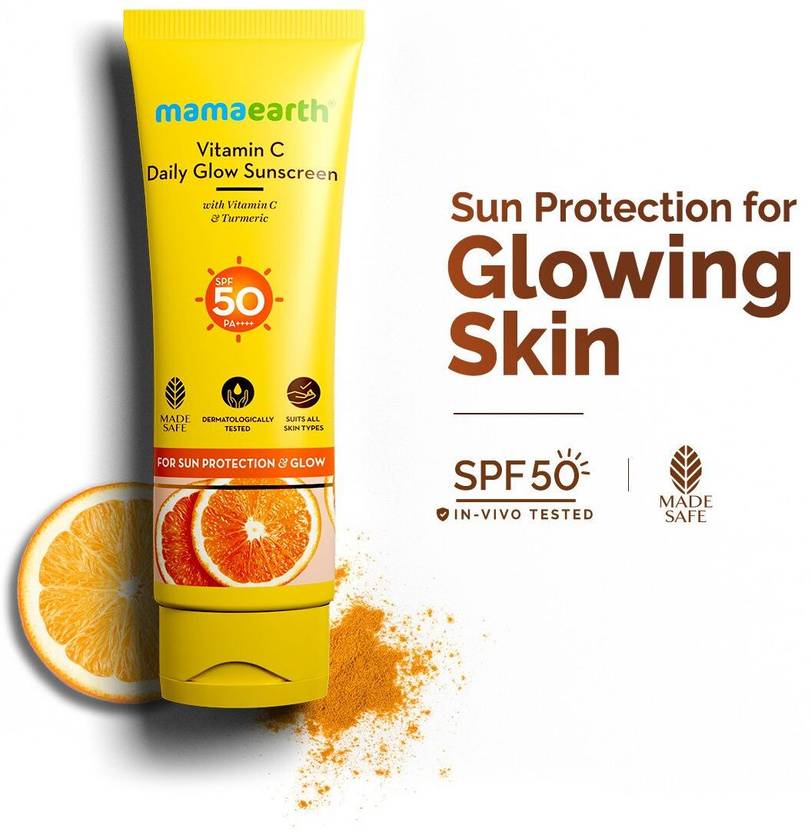 Mamaearth Sunscreen - SPF 50 PA++++ Vitamin C Daily Glow Sunscreen with VitaminC & Turmeric for Sun Protection &Glow 125 g