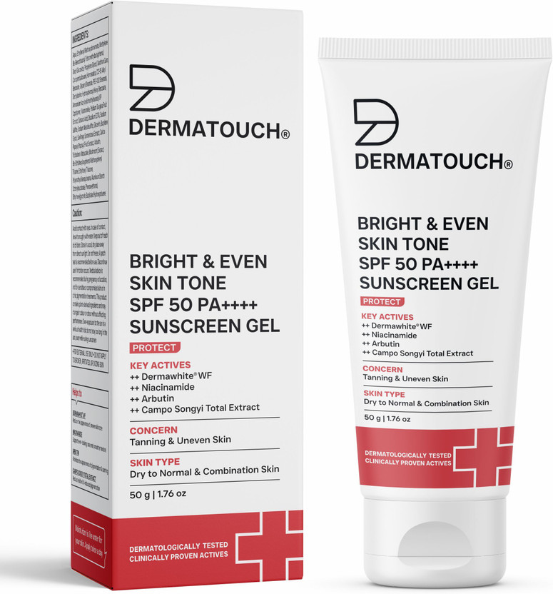 Dermatouch Sunscreen - SPF 50 PA++++ Bright & Even Skin Tone Sunscreen Gel Cream for Tanning & Uneven Skin Tone(50 g)
