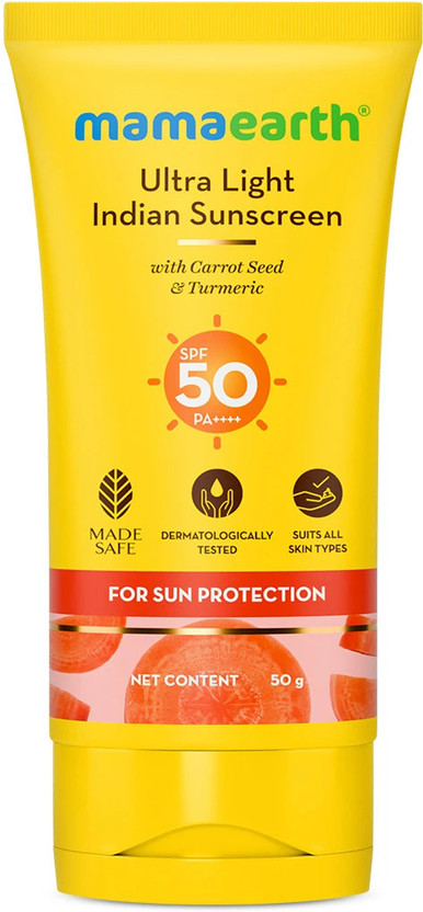 Mamaearth Sunscreen - SPF 50 PA+++ Ultra Light Indian Sunscreen with Carrot Seed & Turmeric|For Broad Spectrum(50 g)