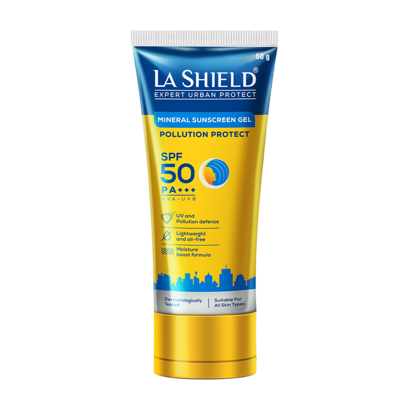 La Shield Sunscreen - SPF 50 PA+++ Pollution Protect SPF 50 Mineral Sunscreen Gel | Lightweight & Oil free |(50 g)