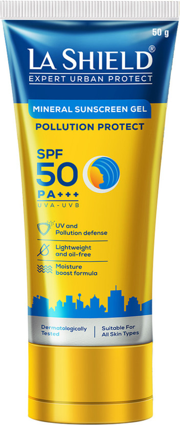 La Shield Sunscreen - SPF 50 PA+++ Pollution Protect SPF 50 Mineral Sunscreen Gel | Lightweight & Oil free |(50 g)