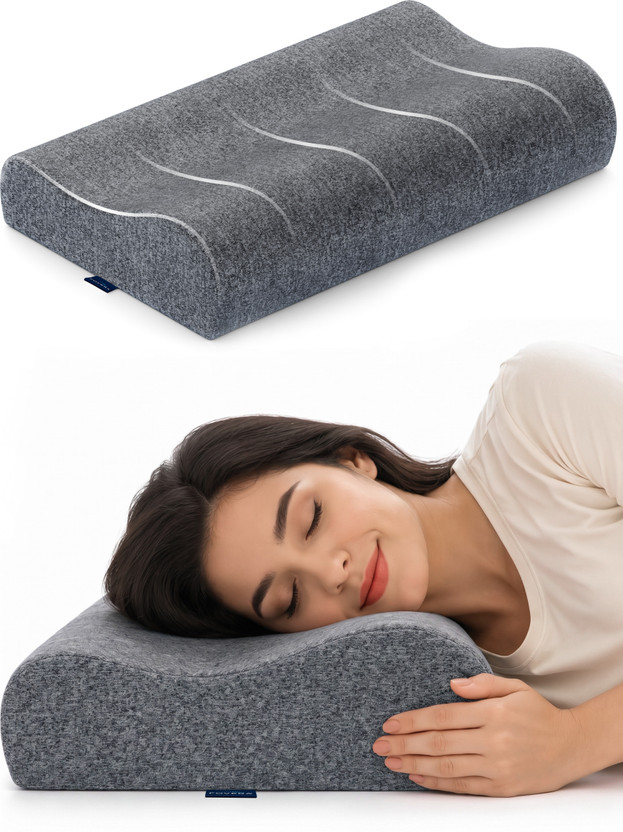 FOVERA Cervical Pillow Cool Gel Memory Foam for Neck & Shoulder Pain Relief Cervical Pillow(Grey)