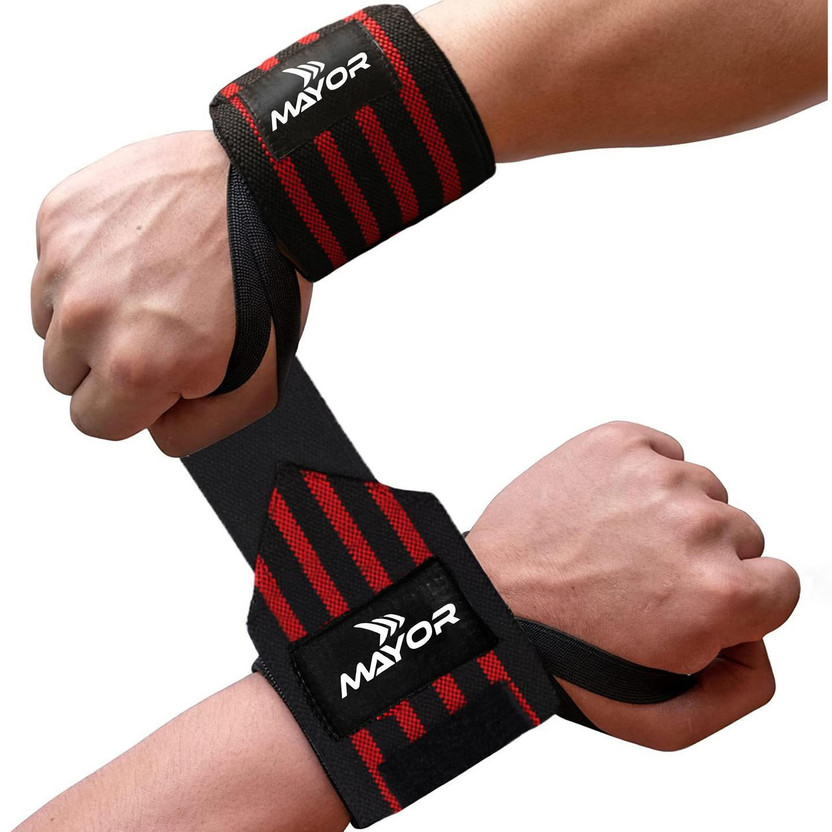 MAYOR Secure Wrap Gym & Fitness Gloves For Men Women Wrist Support Wrist Bands Gym & Fitness Gloves(Red/Black)