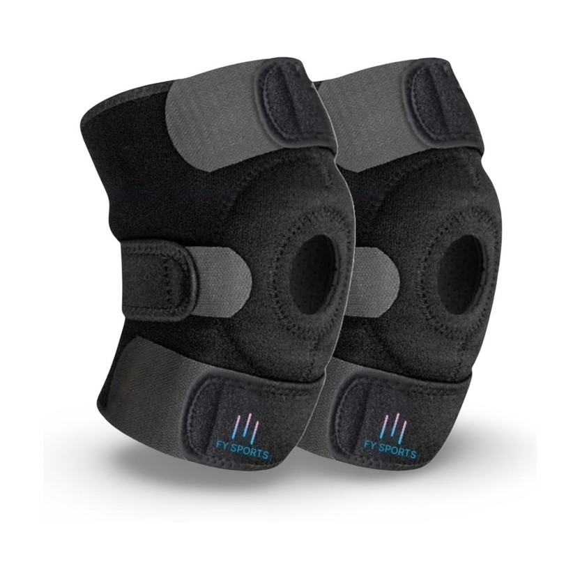 FY Sports 2 Pack Adjustable Knee Cap Support Brace Sports Gym Running Joint Pain Relief Knee Support(Black)