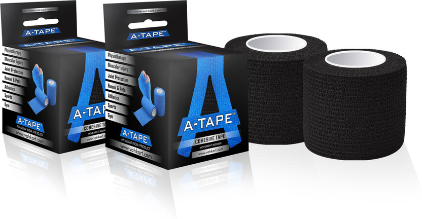A-TAPE Cohesive Crepe Bandage Black (Reusable & Waterproof, 5 cm X 4.5 Mtr) Self Adhesive Crepe Bandage(5 cm)