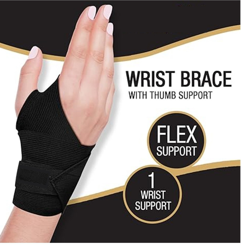 Lillas Wrist Brace/Band with Thumb Support, Universal Size Wrist Support(Black)
