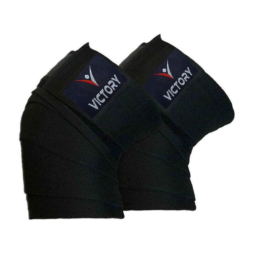 VICTORY Heavy Duty Elastic Knee Wraps (Pack of 2) for Weight Lifting & Any Sports Activity Knee Support