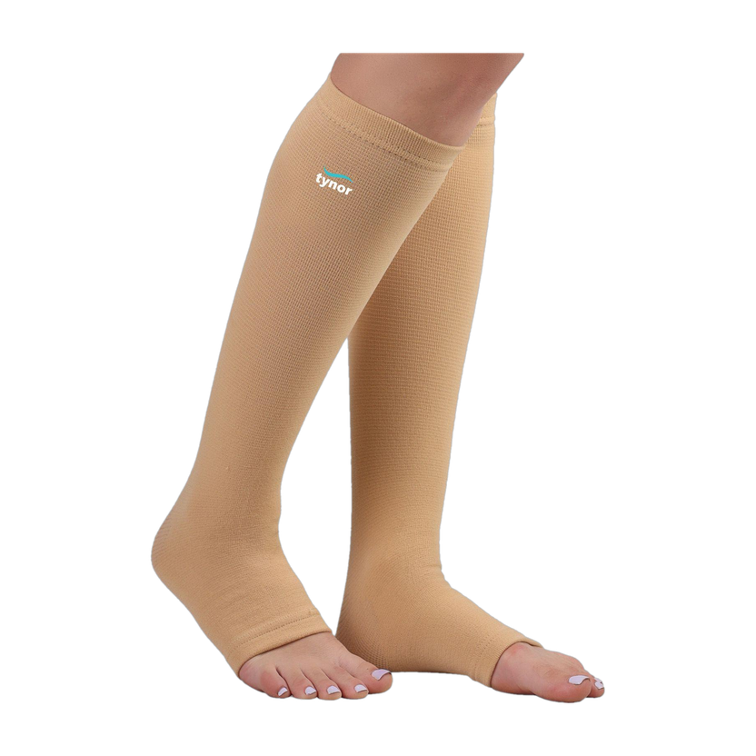 TYNOR Compression Stocking Below Knee Classic, Beige, Large, 1 Pair Knee Support(Beige)