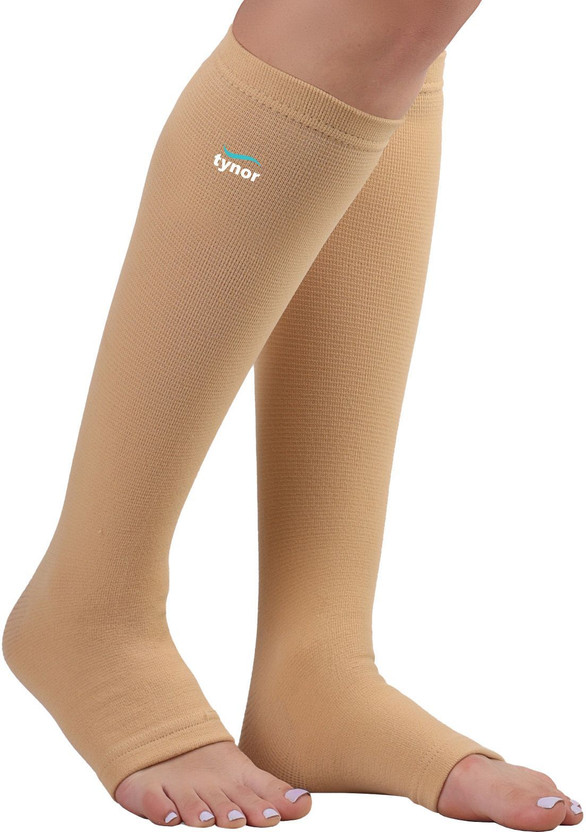 TYNOR Compression Stocking Below Knee Classic, Beige, Large, 1 Pair Knee Support(Beige)