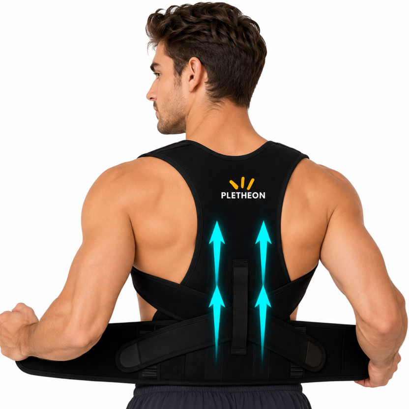 PLETHEON Posture corrector belt for men and women for back pain back (FREE SIZE) Back / Lumbar Support(Black)