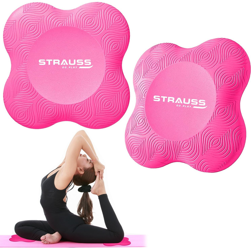 Strauss Yoga Knee Pad Cushions | Yoga Accessories | Support For Knees & Elbows (Pair) Knee Support(Pink)