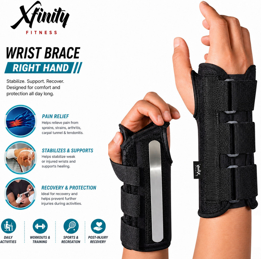 Xfinity Fitness Wrist Support Brace Dual Splint Adjustable Right Hand Stabilizer Pain Relief Wrist Support
